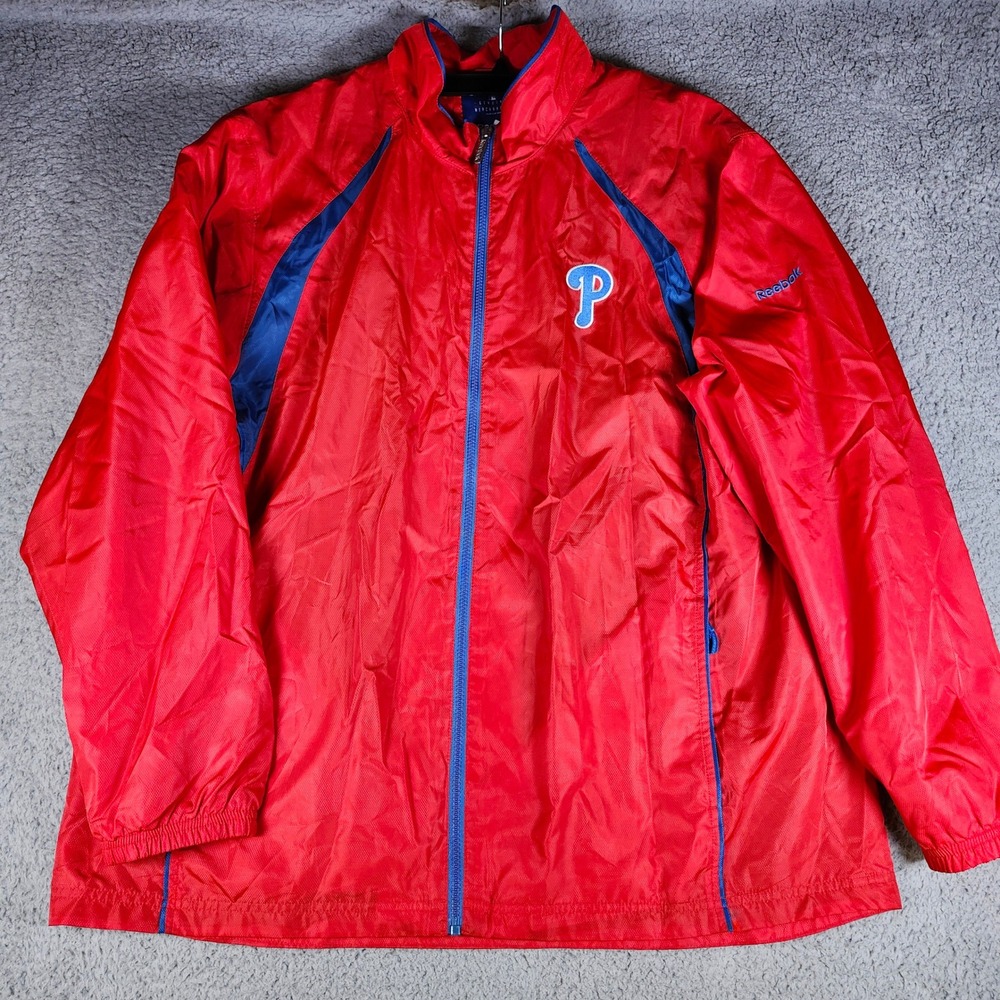 Reebok Philadelphia Phillies MLB Windbreaker Jacket Mens 2XL Red Full Zip 5623A